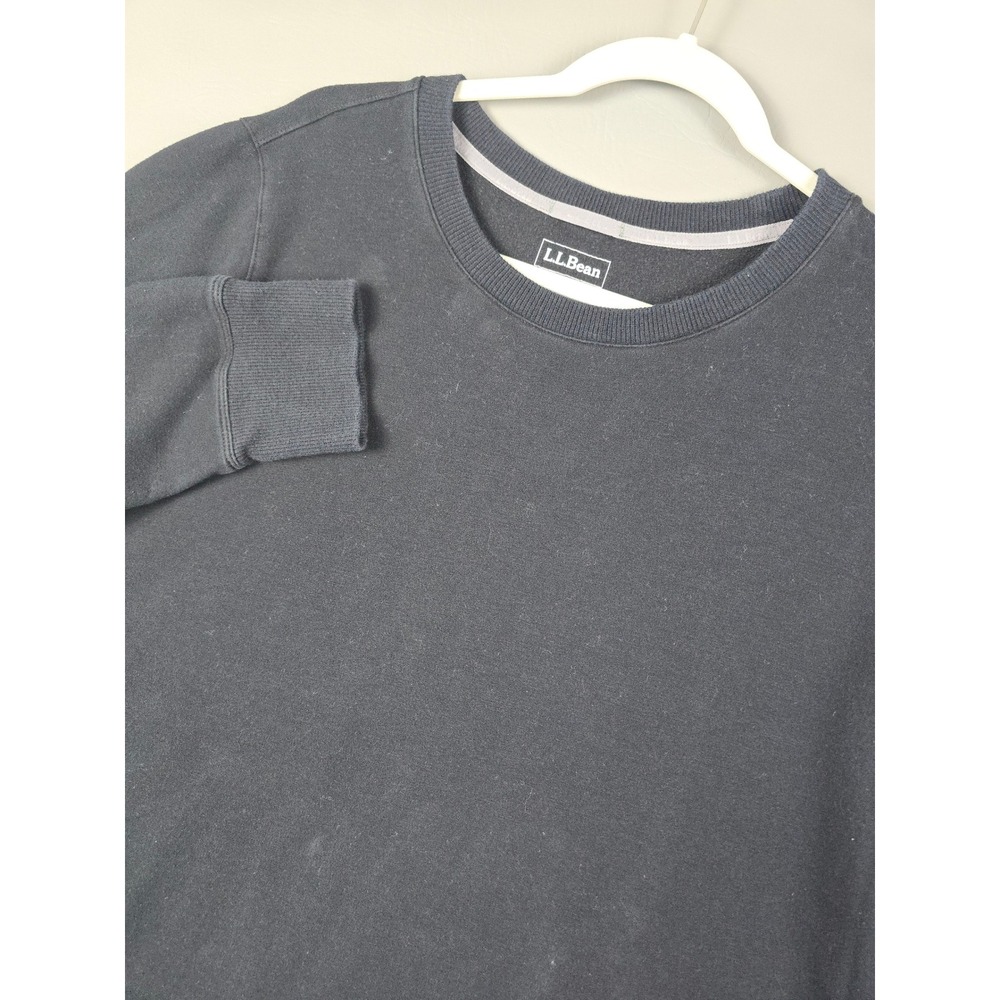 LL Bean Womens 1X Plus Navy Blue Cotton Blend Crewneck Sweatshirt Thumbholes